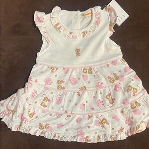 New- boutique Baby Girl Ruffle Dress with Bear and Ballet print - 6 mo